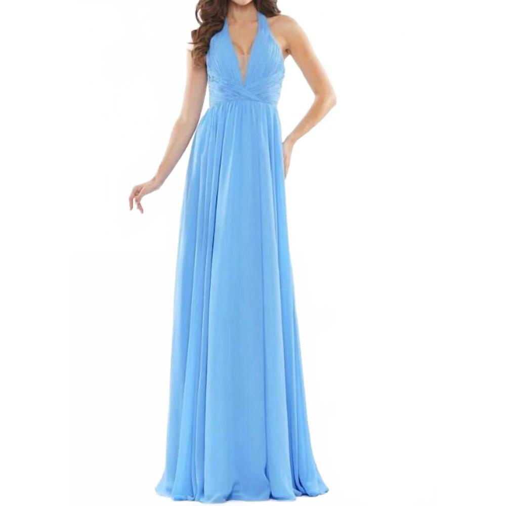 NEW COLORS DRESS chiffon halter gown in blue